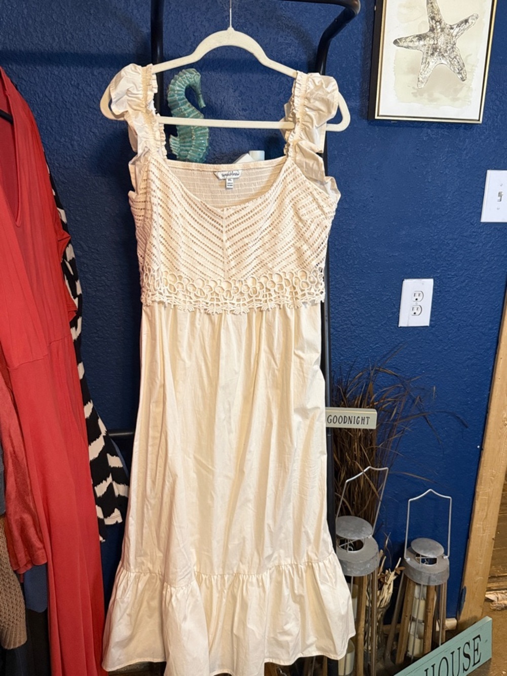 Speechless Cream Maxi Dress with Crochet Bodice